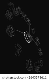 A white clock with black symmetrical numbers stands out against a solid black background. The clean, minimalist design emphasizes the central clock face with bold numerals.