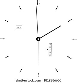 Weiße Uhr mit schwarz-rotem Zeiger auf weißem Hintergrund