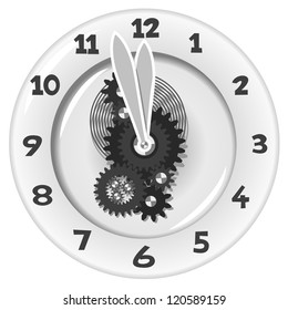 White clock. Five minutes to twelve