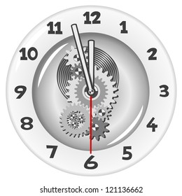 White clock. Five minutes to twelve