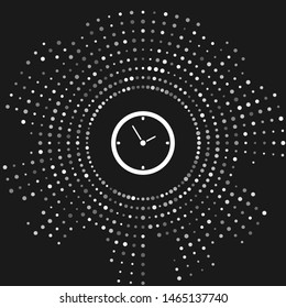 White Clock icon isolated on grey background. Time symbol. Abstract circle random dots. Vector Illustration