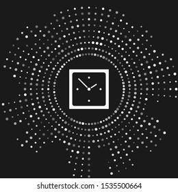 White Clock icon isolated on grey background. Time symbol. Abstract circle random dots. Vector Illustration