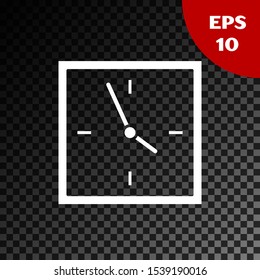 White Clock icon isolated on transparent dark background. Time symbol.  Vector Illustration