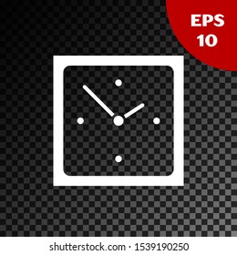 White Clock icon isolated on transparent dark background. Time symbol.  Vector Illustration