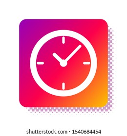 White Clock icon isolated on white background. Square color button. Vector Illustration