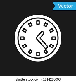 White Clock icon isolated on black background. Time symbol.  Vector Illustration