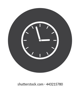 White Clock icon on black button isolated on white