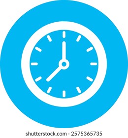 A white clock icon on a light blue circular background, symbolizing time management, punctuality, and efficiency. The design reflects the importance of time, encouraging organization and a well-struct