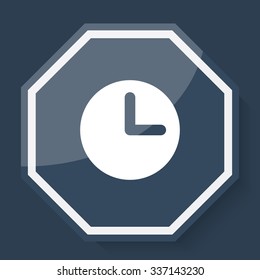 White Clock icon on plum blue web app button