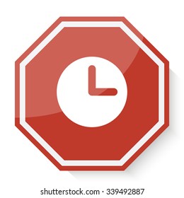 White Clock icon on red stop sign web app