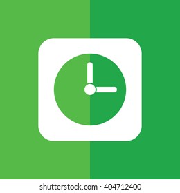 White clock icon vector illustration. Green background