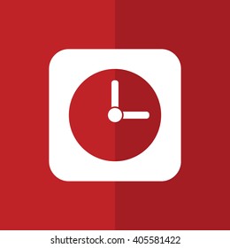 White clock icon vector illustration. Red background