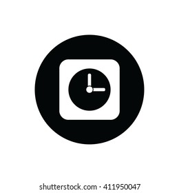 White clock icon vector illustration. Black circle. Black button