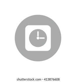 White clock icon vector illustration. Gray circle. Gray button