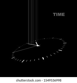 white clock on a black background with a perspective and a luminous minute arrow