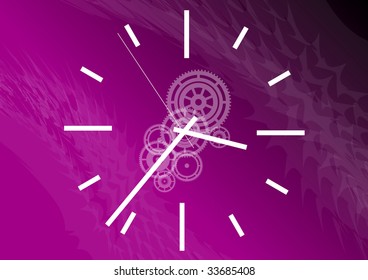 White clock on the purple background.