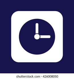 White clock vector icon illustration. Blue background
