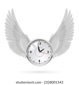 White clock and white wings. Swing. Time.