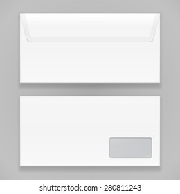 Ilustración De Sobre Blanco Cerrado En Blanco Aislado En Fondo Gris. Plantilla De Montaje Preparada Para Su Diseño. Vector EPS10