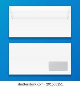 White Closed Blank Envelope. Illustration On Blue Background. Mock Up Template Ready For Your Design. Vector EPS10