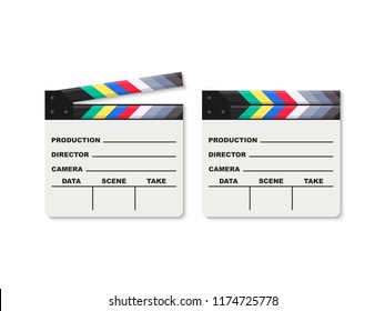 White closed clapperboard. Realistic vector stock illustration