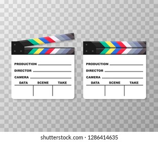 White closed clapperboard. Realistic vector stock illustration