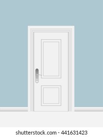 White Closed Door with Frame Isolated on Background. Vector Illustration