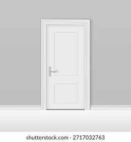 Porta Fechada Branca Com Quadro E Sombras Na Parede Cinza. Vetor EPS10
