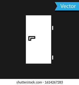 White Closed door icon isolated on black background.  Vector Illustration