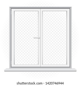 White closed double window template on transparent background. Home outdoor exterior element. Architecture build object