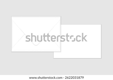 White closed envelope and flat card mockup template. Euro flap luxury mailing envelope with greeting card for wedding, invitations, graduation, birthday, party and more for your design or business.