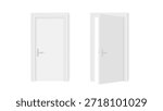 White Closed And Open Door With Frame And Shadows On Gray Wall. EPS10 Vector