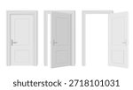White Closed And Open Door With Frame And Shadows On Gray Wall. EPS10 Vector