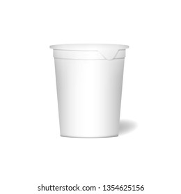 White closed packaging for yogurt or cream isolated on a white background. Plastic Cup mock up.