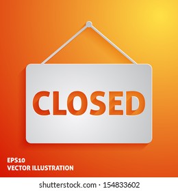 White Closed Sign Vector Icon On Orange Background