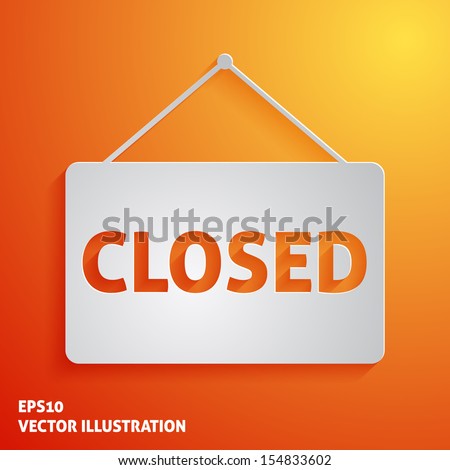 White closed sign vector icon on orange background