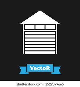 White Closed warehouse icon isolated on black background.  Vector Illustration