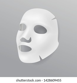 White cloth face mask, cosmetic procedures, rejuvenation, realistic vector illustration. White mask template for cosmetic product packaging isolated on white background.