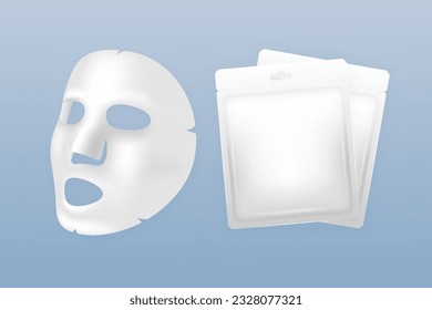 White cloth Face Mask, cosmetic treatments, rejuvenation. Skin care, cosmetic product for facial care. Realistic vector illustration.