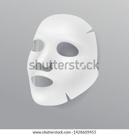 White cloth face mask, cosmetic procedures, rejuvenation, realistic vector illustration. White mask template for cosmetic product packaging isolated on white background.