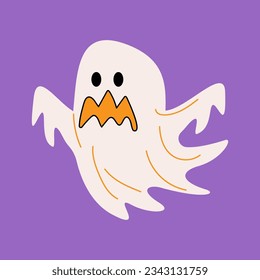 White cloth ghost . Halloween cartoon characters . Vector .