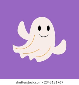 White cloth ghost . Halloween cartoon characters . Vector .