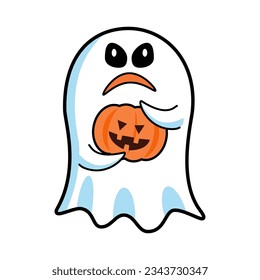 White cloth ghost . Halloween cartoon characters . Vector .