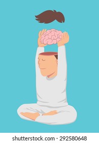 White cloth peaceful man take off his brain isolated on blue background vector