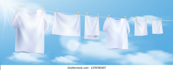 white clothes hanging on the rope. Vector illustration