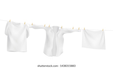 white clothes hanging on the rope. Vector illustration