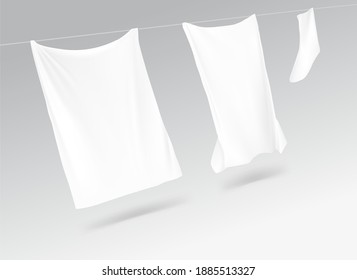 White clothes in the wind on a rope. Vector illustration. Ready for your design. EPS10.	