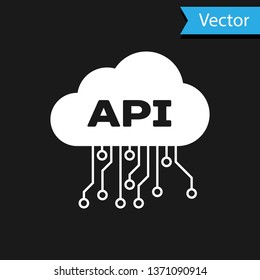 White Cloud api interface icon isolated on black background. Application programming interface API technology. Software integration. Vector Illustration