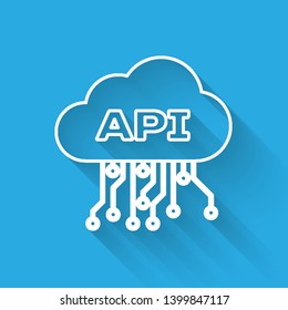 White Cloud api interface line icon isolated with long shadow. Application programming interface API technology. Software integration. Vector Illustration