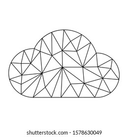 White cloud with black geometric lines forms triangles and polygons. Graphic cloud communications, network, business connection. Vector isolated illustration